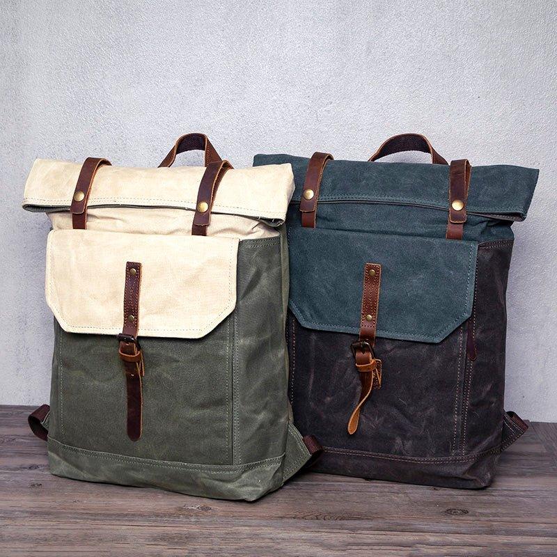 Vintage Backpack Roll Top with Laptop Sleeve - Woosir