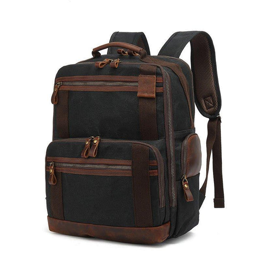 Waxed Canvas Vintage Backpack with Trolley Sleeve - Woosir