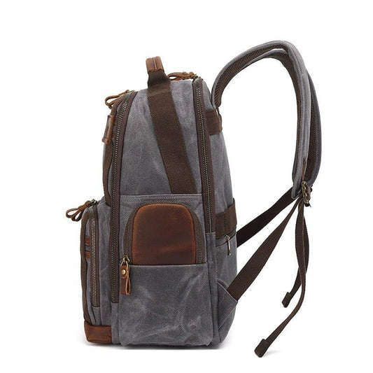 Waxed Canvas Vintage Backpack with Trolley Sleeve - Woosir