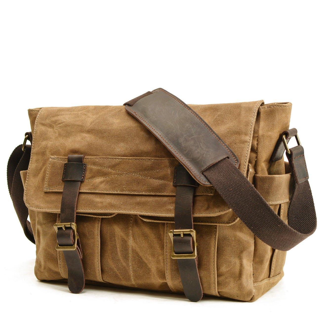 berchirly vintage large travel backpacks Canvas Vintage Messenger Bag Mens Motobags, Khaki