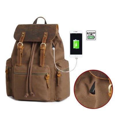 Canvas Rucksack Backpack with USB Port - Woosir