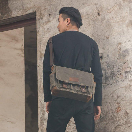 Laptop Waxed Canvas Messenger Bag Mens - Woosir
