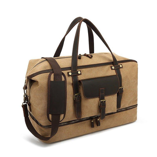 Canvas Weekender Bag with Bottom Shoe Compartment - Woosir