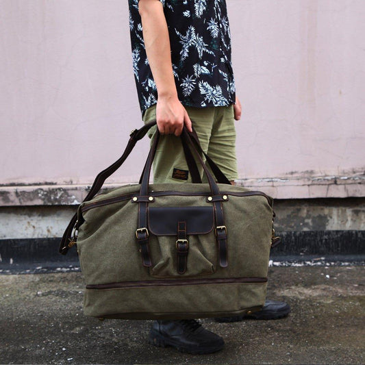Canvas Weekender Bag with Bottom Shoe Compartment - Woosir