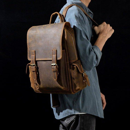 Woosir Crazy Horse Leather Backpack Fit 14" Laptop - Woosir