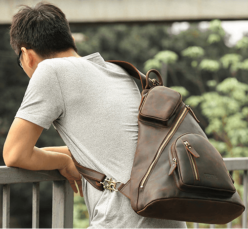 Casual Leather Sling Backpack with USB Port - Woosir