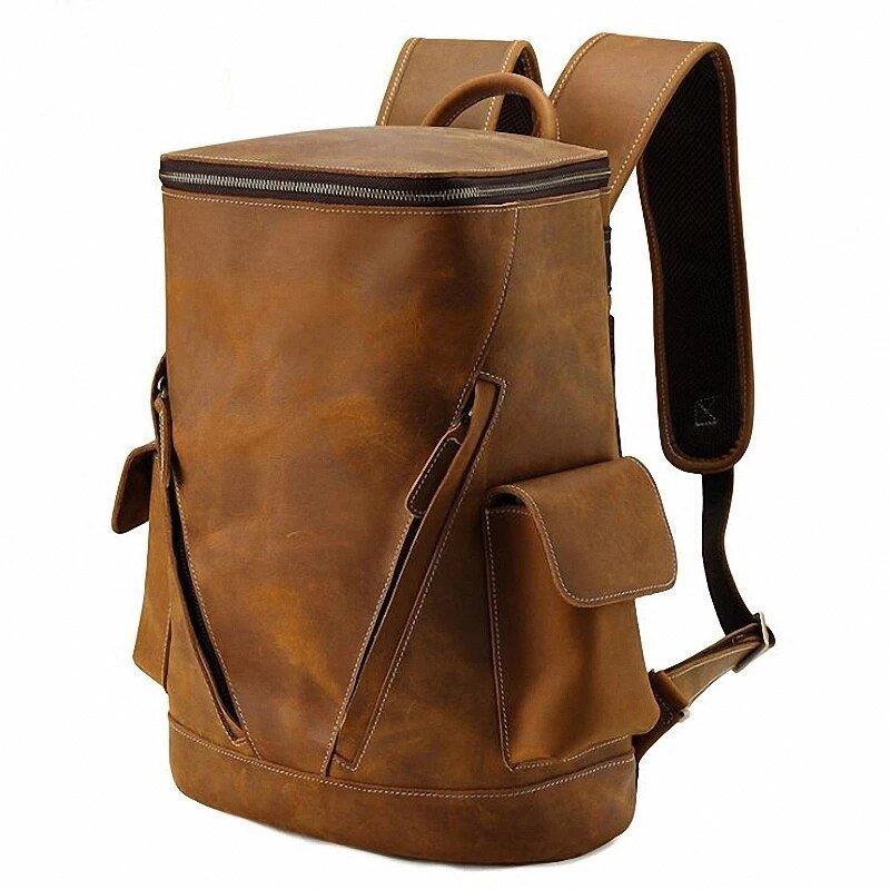 cowhide leather backpack brown Woosir Cowhide Leather Backpack Men's