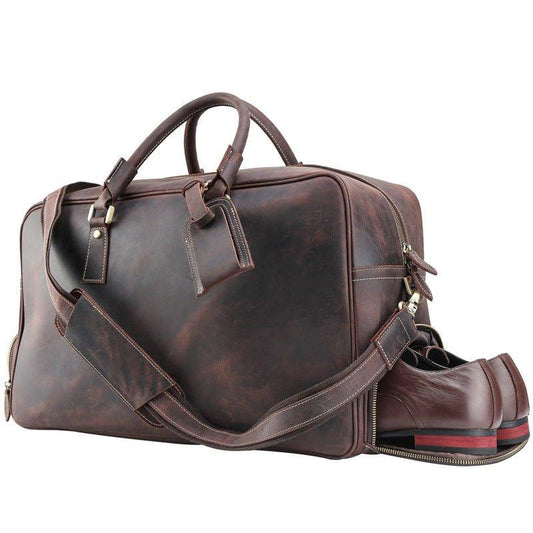 Woosir Crazy Horse Leather Weekend Bag Shoe Compartment - Woosir