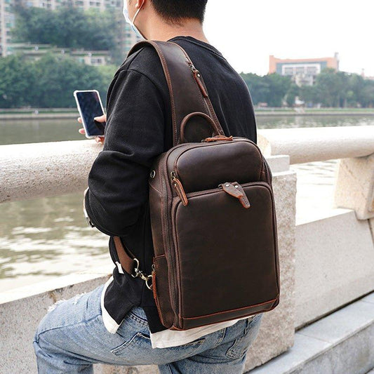 Crossbody Men Leather Chest Bag - Woosir