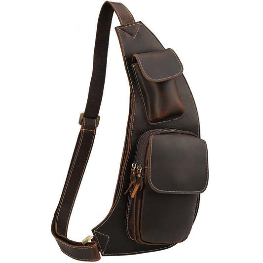 Crossbody Sling Bag Mens Crazy Horse Leather - Woosir