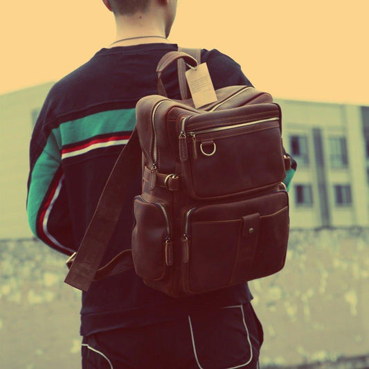 Brown Vintage Leather Backpack Laptop for Men - Woosir