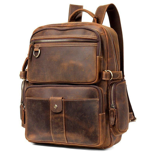 Brown Vintage Leather Backpack Laptop for Men - Woosir