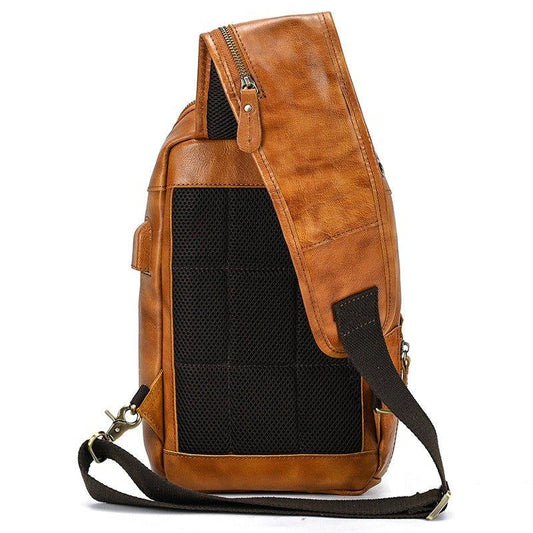 Cowhide Leather Cross Body Sling Bag with USB Port - Woosir