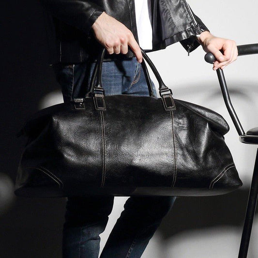 Woosir Genuine Leather Black Duffel Bag Mens - Woosir