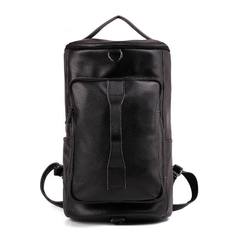 big leather backpack purse Mens Leather Cylindrical Backpack Large, Black