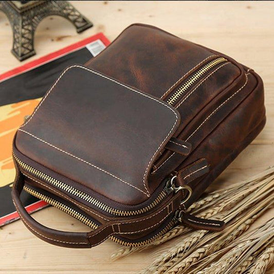 Crossbody Messenger Bag Mens Leather Small - Woosir