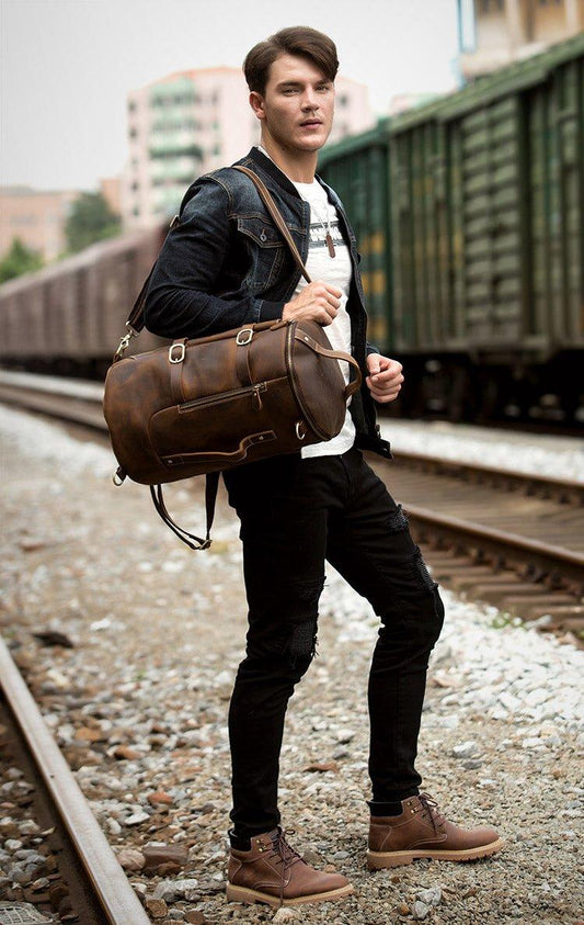 Woosir Leather Vintage Mens Backpack Large Barrel Shape - Woosir