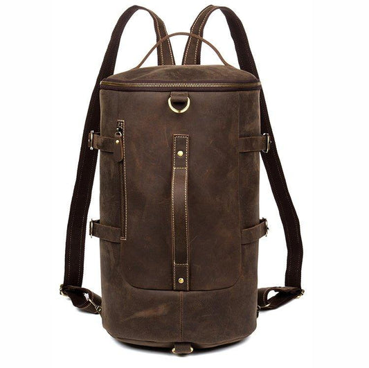 Woosir Leather Vintage Mens Backpack Large Barrel Shape - Woosir