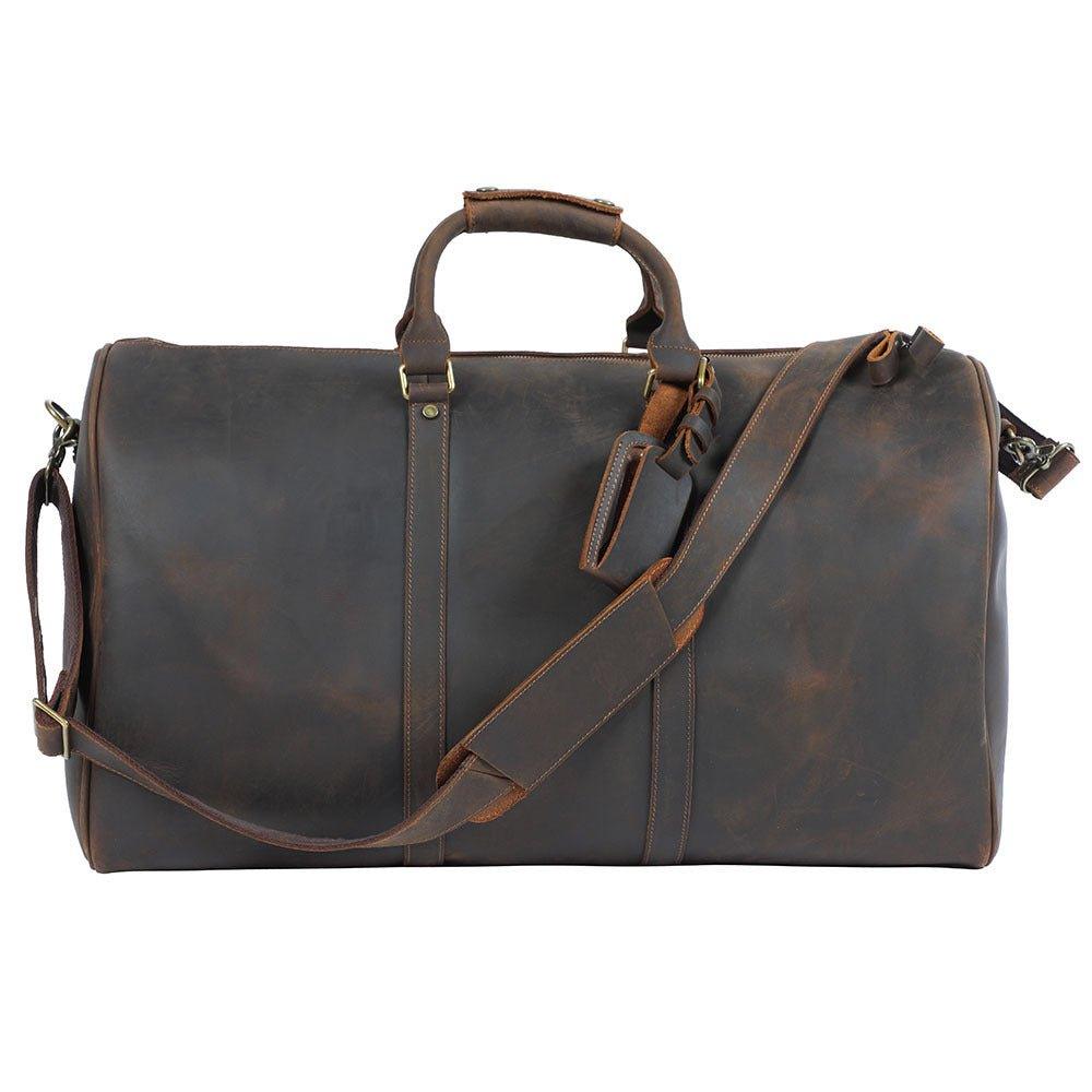Leather Weekender Duffel Luggage Bag 24 inch, Dark Brown Leather Weekender Duffel Luggage Bag 24 inch, Dark Brown