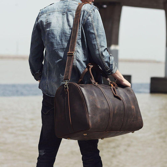 Leather Weekender Duffel Luggage Bag 24 inch - Woosir