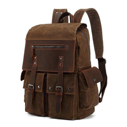 Waxed Canvas Backpack Rucksack with Side Pockets - Woosir