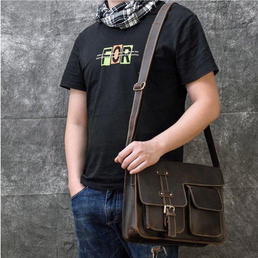 Vintage Messenger Bag Mens Italian Leather - Woosir