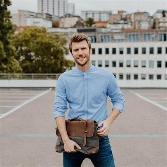 Laptop Messenger Bags Men Leather and Canvas - Woosir