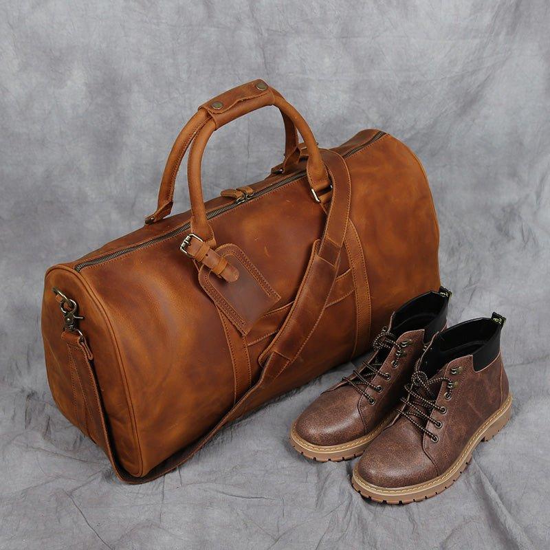 Large Leather Duffle bag With Trolley Sleeve - Woosir