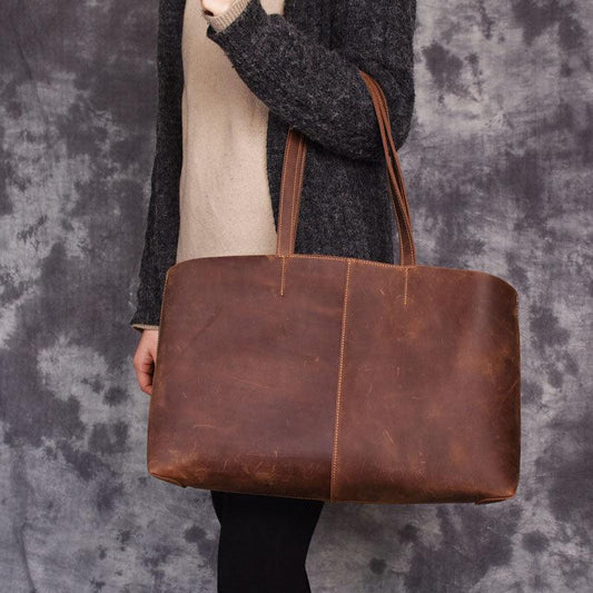 Woosir Large Leather Tote with Inner Pocket - Woosir