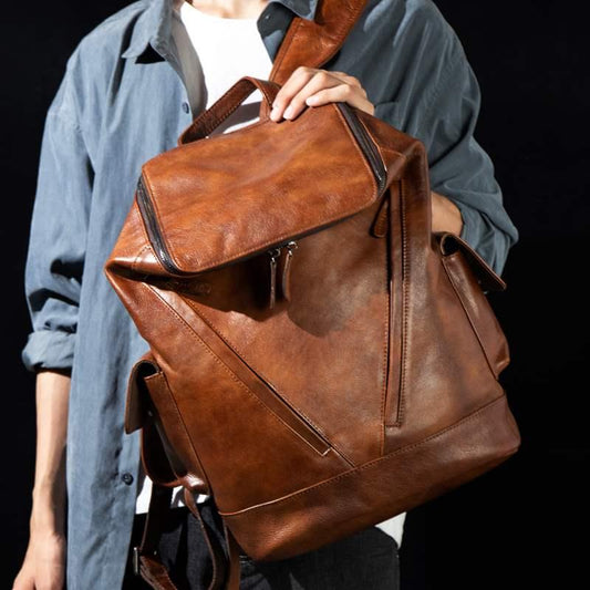 Large Vintage Leather Backpack for Men - Woosir