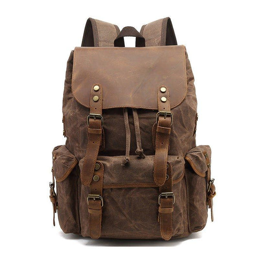 Large Leather and Canvas Backpack Rucksack - Woosir