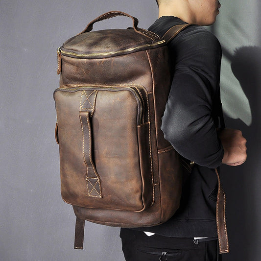 Large Leather Backpack Laptop - Woosir