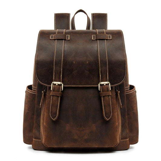 Mens Leather Backpack with Front Pocket - Woosir