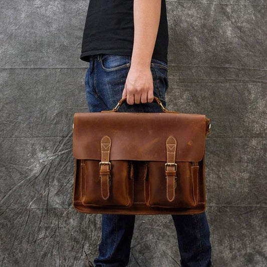 Woosir Leather Briefcase for Men Large 15.6" Laptop - Woosir