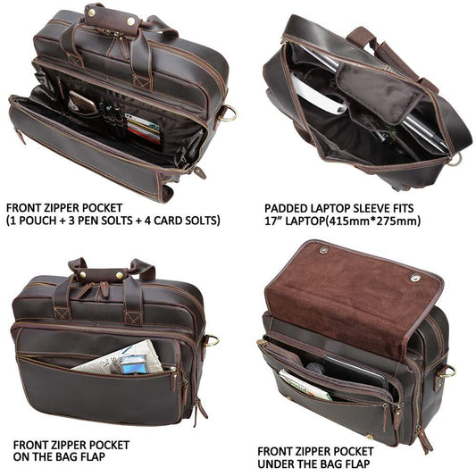Woosir Leather Briefcase Attache Case Fit 17" Laptop - Woosir