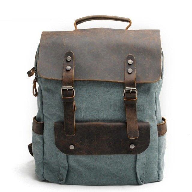 Leather Canvas Backpack 15.6 inch, Lake blue
