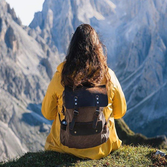 Leather Canvas Backpack 15.6 inch - Woosir
