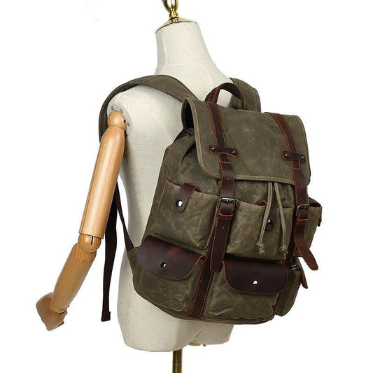 Woosir Leather Canvas Backpack Mens with Laptop Sleeve - Woosir