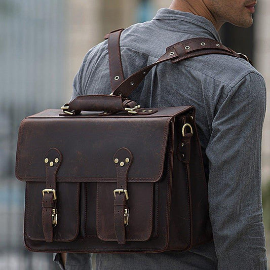 Woosir Leather Computer Briefcase Backpack Convertible - Woosir