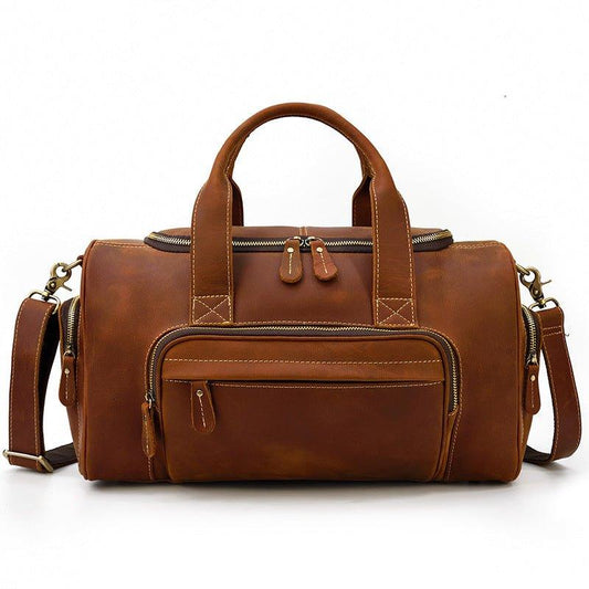 Mens Leather Duffle Bag with Pockets - Woosir