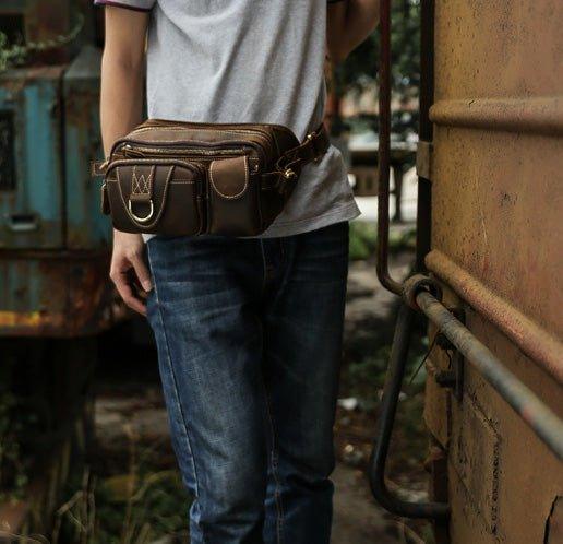 Woosir Leather Fanny Pack with 5 Zippered Pockets - Woosir