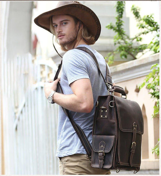 Woosir Leather Flap Backpack for Men - Woosir