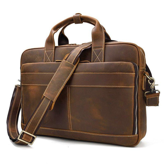 Woosir Leather Laptop Briefcase Brown 15" - Woosir