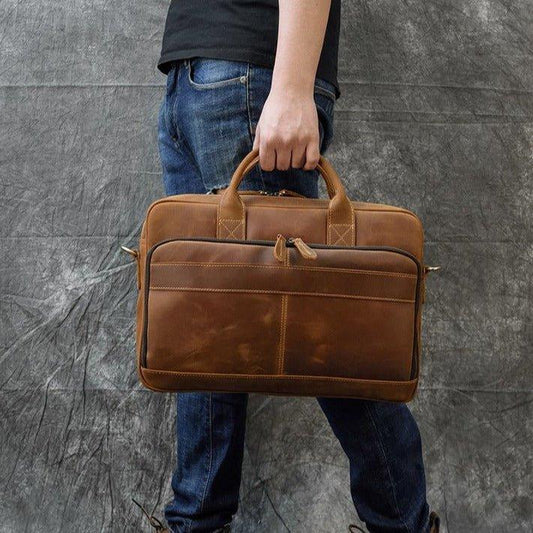 Woosir Leather Laptop Briefcase Brown 15" - Woosir