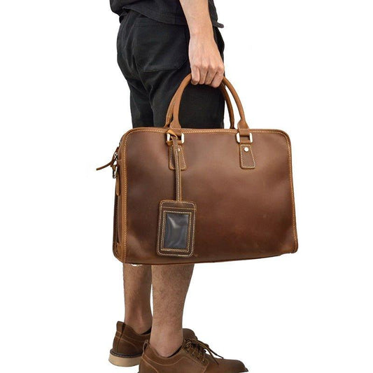 Woosir Leather Laptop Satchel Mens for 14" Laptop - Woosir