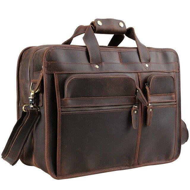 laptop travel bag men's Woosir Leather Office Bags for Mens, Dark Brown