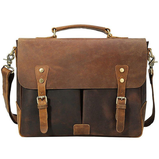 Woosir Leather Satchel for Men Laptop 14 Inch Brown - Woosir
