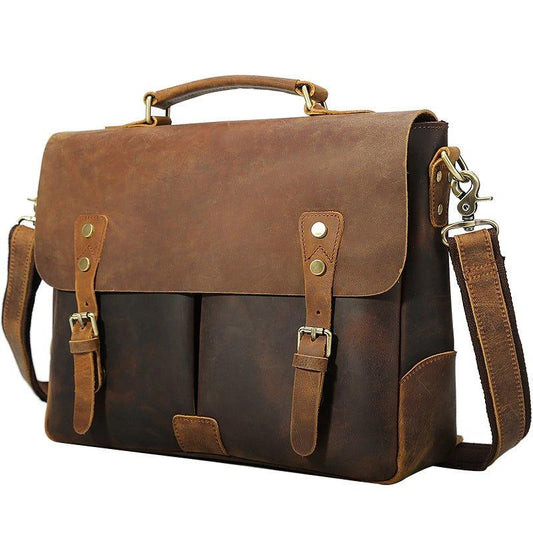 Woosir Leather Satchel for Men Laptop 14 Inch Brown - Woosir