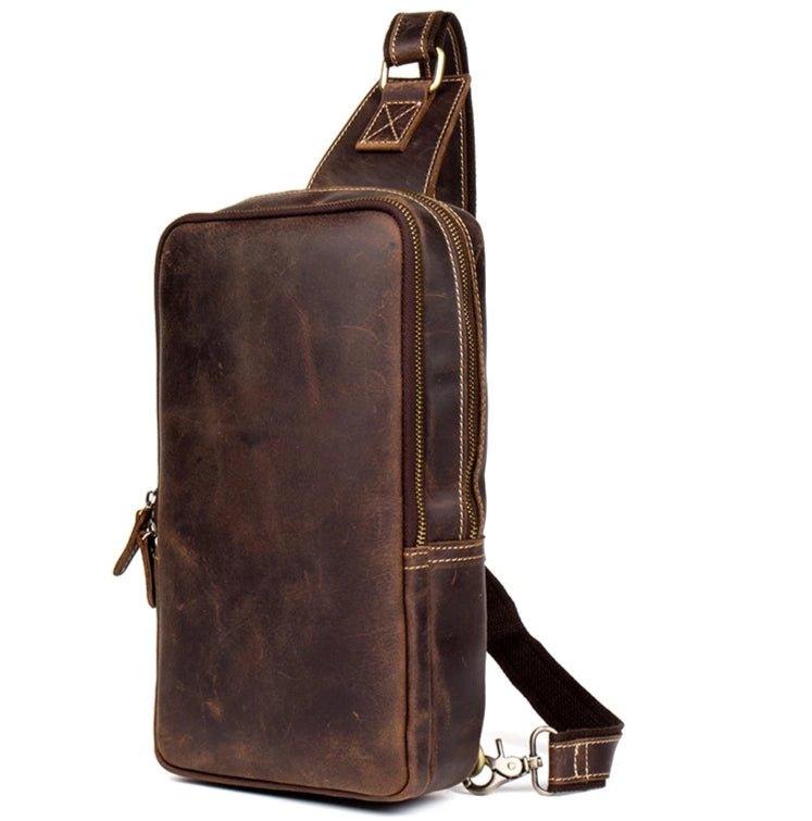 brown leather sling backpack Mens Leather Sling Backpack Large, Black / S