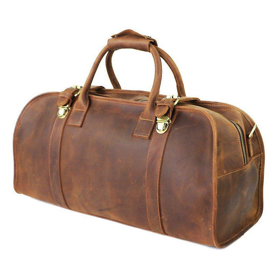 Leather Travel Bag Mens With Lock - Woosir